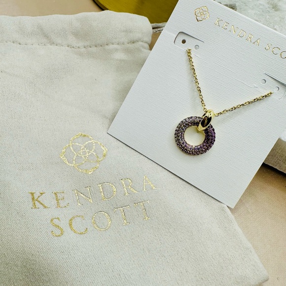 NEW! Kendra Scott Mikki Purple Mauve Ombre Gold Pave Short Pendant Necklace - Picture 10 of 15